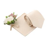 DQT Plain Glossy Satin Polyester Wedding Classic Neck Tie and Pocket Square Set for Men in Champagne