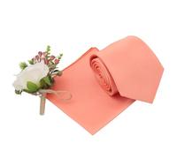 DQT Plain Glossy Satin Polyester Wedding Classic Neck Tie and Pocket Square Set for Men in Coral