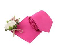 DQT Plain Glossy Satin Polyester Wedding Classic Neck Tie and Pocket Square Set for Men in Hot Pink