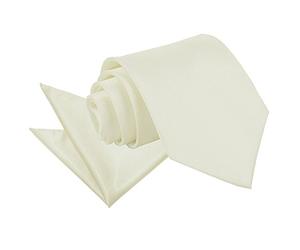 DQT Plain Glossy Satin Polyester Wedding Classic Neck Tie and Pocket Square Set for Men in Ivory