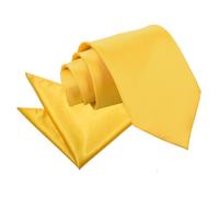 DQT Plain Glossy Satin Polyester Wedding Classic Neck Tie and Pocket Square Set for Men in Marigold