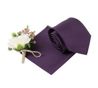 DQT Plain Glossy Satin Polyester Wedding Classic Neck Tie and Pocket Square Set for Men in Purple