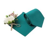 DQT Plain Glossy Satin Polyester Wedding Classic Neck Tie and Pocket Square Set for Men in Teal