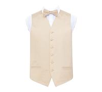 DQT Plain Glossy Satin Wedding Waistcoat, Bow Tie, Pocket Square & Cufflinks for Men - Champagne 44"