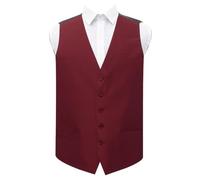 DQT Plain Men’s Shantung Wedding Waistcoat - Formal Occasion Suit Vest - Burgundy 36" (S)