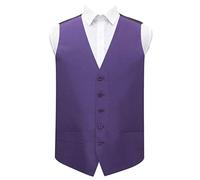DQT Plain Men’s Shantung Wedding Waistcoat - Formal Occasion Suit Vest - Cadbury Purple 48" (4XL)