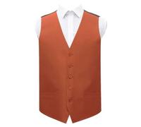 DQT Plain Men’s Shantung Wedding Waistcoat - Formal Occasion Suit Vest - Rust 36" (S)