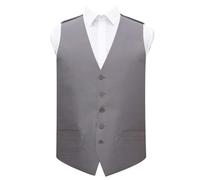 DQT Plain Men’s Shantung Wedding Waistcoat - Formal Occasion Suit Vest - Steel Grey 36" (S)