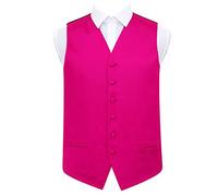 DQT Plain Satin Classic Glossy Wedding Waistcoat Vest Suit for Men - Hot Pink 44"