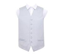 DQT Plain Satin Classic Glossy Wedding Waistcoat Vest Suit for Men - Silver 46"