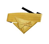 DQT Plain Satin Men's Formal Casual Wedding Pre-Tied Bow Tie Pocket Square & Classic Cummerbund - Gold