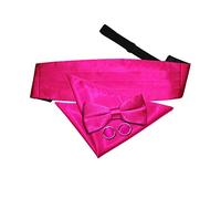 DQT Plain Satin Men's Formal Casual Wedding Pre-Tied Bow Tie Pocket Square & Classic Cummerbund - Hot Pink
