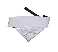 DQT Plain Satin Men's Formal Casual Wedding Pre-Tied Bow Tie Pocket Square & Classic Cummerbund - Silver