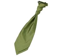 DQT Plain Shantung Polyester Wedding Scrunchie Pre-Tied Cravat for Men in Olive Green