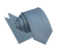 DQT Plain Shantung Wedding Modern Style Neck Tie & Pocket Square Set for Men - Dusty Blue