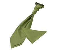 DQT Plain Shantung Wedding Scrunchie Pre-Tied Cravat & Pocket Square for Men in Olive Green
