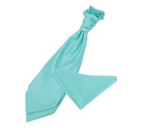 DQT Plain Shantung Wedding Scrunchie Pre-Tied Cravat & Pocket Square for Men in Turquoise Green