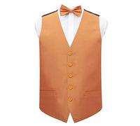 DQT Plain Shantung Wedding Waistcoat Vest & Matching Pre-Tied Bow Tie for Men in Turmeric Yellow 36"