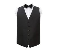 DQT Plain Shantung Wedding Waistcoat Vest & Matching Pre-Tied Bow Tie for Men (XXL, Black, xx_l)