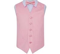 DQT Premium Plain Satin Glossy Finish Solid Baby Pink Kids Children Boy's Wedding Tuxedo Waistcoat Vest with Matching Formal Pre-Tied Bow Tie Set 26"