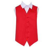 DQT Premium Plain Satin Glossy Finish Solid Red Kids Children Boy's Formal Wedding Tuxedo Waistcoat Vest 34"
