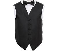 DQT Premium Woven Jacquard Greek Key Black Boy's Wedding Waistcoat Vest and Pre-tied Bow Tie 2 pc. Matching Set - 9-10 years: 30"