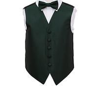 DQT Premium Woven Jacquard Greek Key Dark Green Boy's Wedding Waistcoat Vest and Pre-tied Bow Tie 2 pc. Matching Set - 7-8 years: 28"