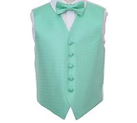 DQT Premium Woven Jacquard Greek Key Mint Green Boy's Wedding Waistcoat Vest and Pre-tied Bow Tie 2 pc. Matching Set - 5-6 years: 26"