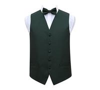 DQT Premium Woven Microfibre Greek Key Dark Green Men's Wedding Waistcoat Vest and Pre-tied Bow Tie 2 pc. Matching Set - 46"