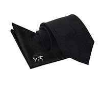 DQT Premium Woven Microfibre Paisley Floral Patterned Black Men's Wedding Classic Standard 9cm Tie with Matching Handkerchief Pocket Square and Cufflinks Set