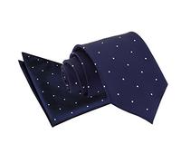 DQT Premium Woven Microfibre Pin Dot Patterned Navy Blue Men's Casual Business Formal Classic Standard 9cm Tie Necktie with Matching Handkerchief Pocket Square Hanky Set
