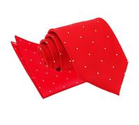 DQT Premium Woven Microfibre Pin Dot Patterned Red Men's Casual Business Formal Classic Standard 9cm Tie Necktie with Matching Handkerchief Pocket Square Hanky Set