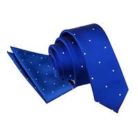 DQT Premium Woven Microfibre Pin Dot Patterned Royal Blue Men's Fashion Casual Business Skinny Narrow 5cm Tie Necktie with Matching Handkerchief Pocket Square Hanky Set