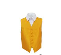 DQT Premium Woven Microfibre Plain Solid Check Sunflower Gold Kids Children Boy's Wedding Tuxedo Waistcoat Vest 32"