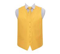 DQT Premium Woven Microfibre Plain Solid Check Sunflower Gold Men's Wedding Waistcoat Vest with Matching Classic Standard 9cm Tie Necktie Set 50"