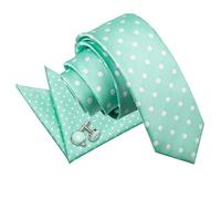 DQT Premium Woven Microfibre Polka Dot Patterned Mint Green Men's Casual Business Skinny Narrow 5cm Tie with Matching Pocket Square and Cufflinks Set