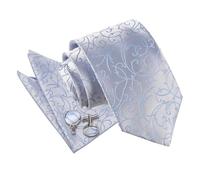 DQT Premium Woven Microfibre Swirl Patterned Baby Blue Men's Wedding Casual Classic Standard 9cm Tie Necktie with Matching Handkerchief Pocket Square Hanky and Cufflinks Set