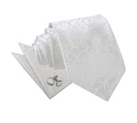 DQT Premium Woven Microfibre Swirl Patterned Ivory Men's Wedding Casual Classic Standard 9cm Tie Necktie with Matching Handkerchief Pocket Square Hanky and Cufflinks Set