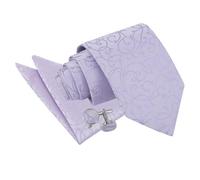 DQT Premium Woven Microfibre Swirl Patterned Lilac Men's Wedding Casual Classic Standard 9cm Tie Necktie with Matching Handkerchief Pocket Square Hanky and Cufflinks Set
