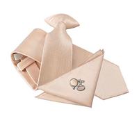 DQT Solid Check Formal Business Officers Wedding Modern Style Easy to Wear Clip on Tie, Pocket Square & Cufflinks Set for Men in Champagne
