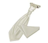 DQT Solid Check Plain Formal Wedding Scrunchie Cravat & Pocket Square Set for Men in Ivory