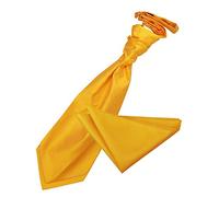 DQT Solid Check Plain Formal Wedding Scrunchie Cravat & Pocket Square Set for Men in Sunflower Gold