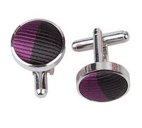 DQT Stripe Men's Fashion Formal Casual Rhodium Plated Cufflinks - Purple and Black