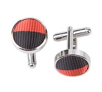DQT Stripe Men's Fashion Formal Casual Rhodium Plated Cufflinks - Red and Black
