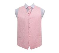 DQT Swirl Floral Wedding Waistcoat Vest & Cravat Set for Men - Baby Pink 50" 5XL