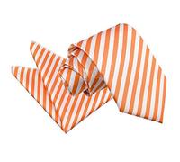 DQT Thin Stripe Fashion Casual Business Party Work Classic Neck Tie, Pocket Square & Cufflinks Set for Men in White and Orange