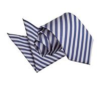DQT Thin Stripe Fashion Casual Business Party Work Classic Neck Tie, Pocket Square & Cufflinks Set for Men in Navy Blue and Silver
