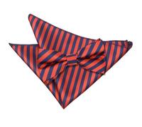 DQT Thin Stripe Men’s Pre-Tied Bow Tie & Pocket Square Set - Navy Blue & Red