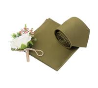 DQT Twill Wedding Tie and Pocket Square Set for Men, Olive Green, Adult