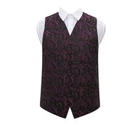 DQT Woven Floral Passion Patterned Wedding Tuxedo Waistcoat Vest for Men, Black and Purple, Large